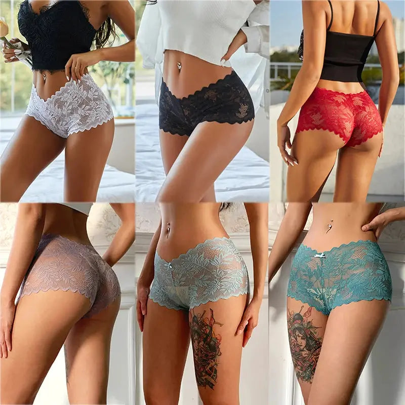 2PCS/Set Lace Panties for Women Floral Hollow Out Cheekie Style Sexy Underwear Female Intimates Lingerie Finetoo Design Panties Streetsharks