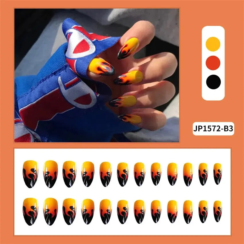 24Pcs/Set Medium Long Oval Acrylic Press on Nails Artificial Full Cover Wearing False Nails Black Gradient Almond Fake Nails Art - Streetsharks