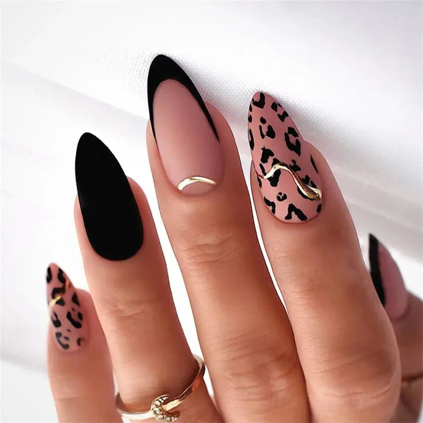 24Pcs/Set Medium Long Oval Acrylic Press on Nails Artificial Full Cover Wearing False Nails Black Gradient Almond Fake Nails Art - Streetsharks