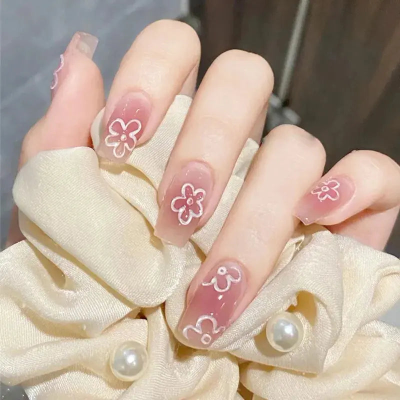 24Pcs/Set Pink Smudged Short False Nail Polka Dot Detachable French Design Fake Nails Art Full Cover Artificial Press on Nails - Streetsharks