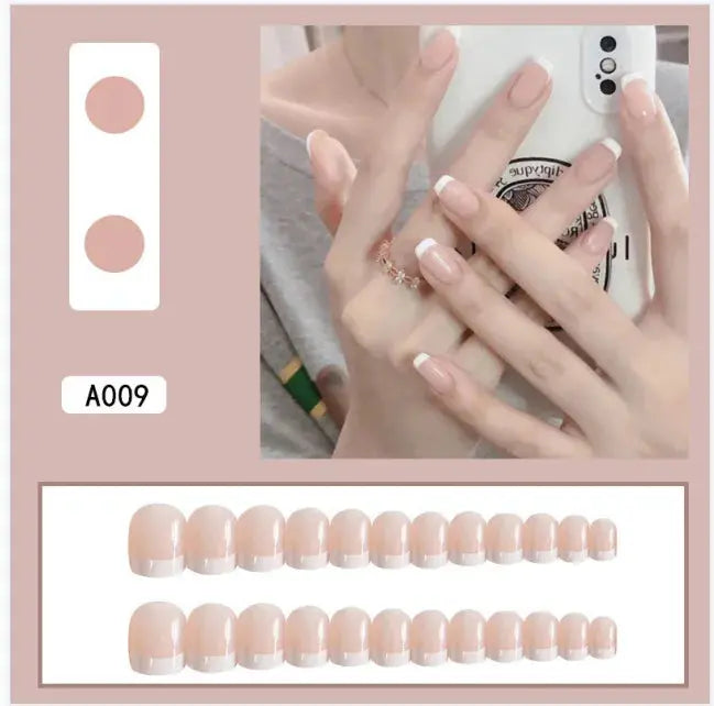 24Pcs/Set Pink Smudged Short False Nail Polka Dot Detachable French Design Fake Nails Art Full Cover Artificial Press on Nails - Streetsharks