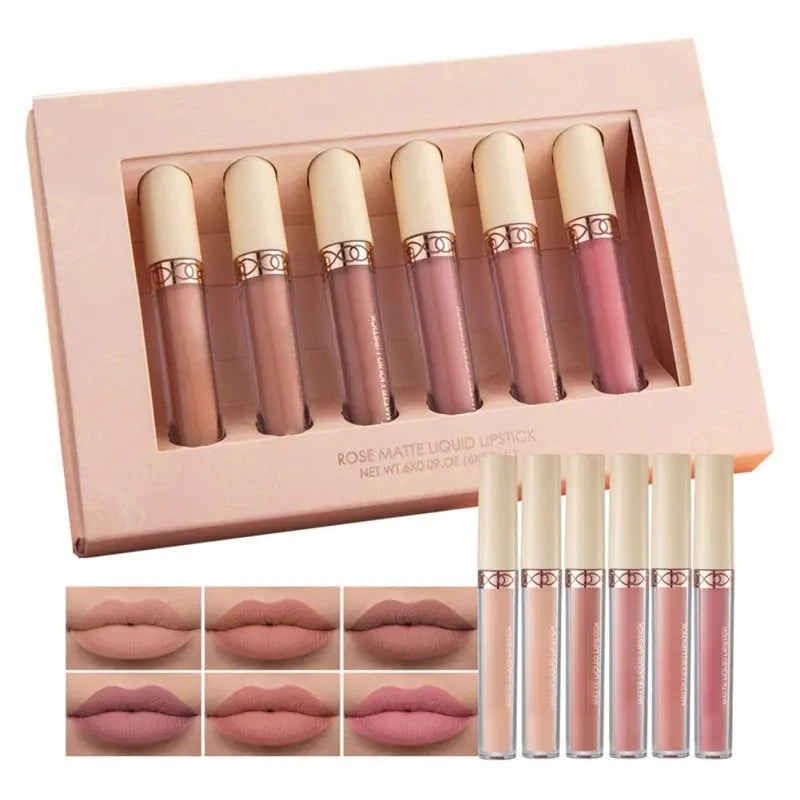 BEAUTY GLAZED 6pcs/Set Professional Liquid Lipstick Lip Gloss Makeup Streetsharks