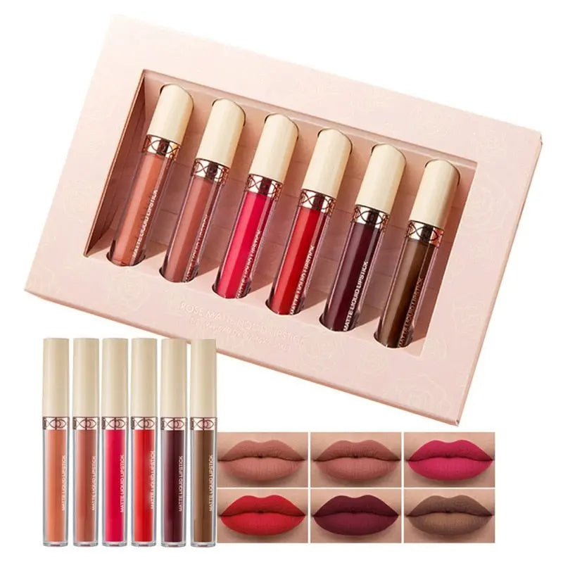 BEAUTY GLAZED 6pcs/Set Professional Liquid Lipstick Lip Gloss Makeup Streetsharks