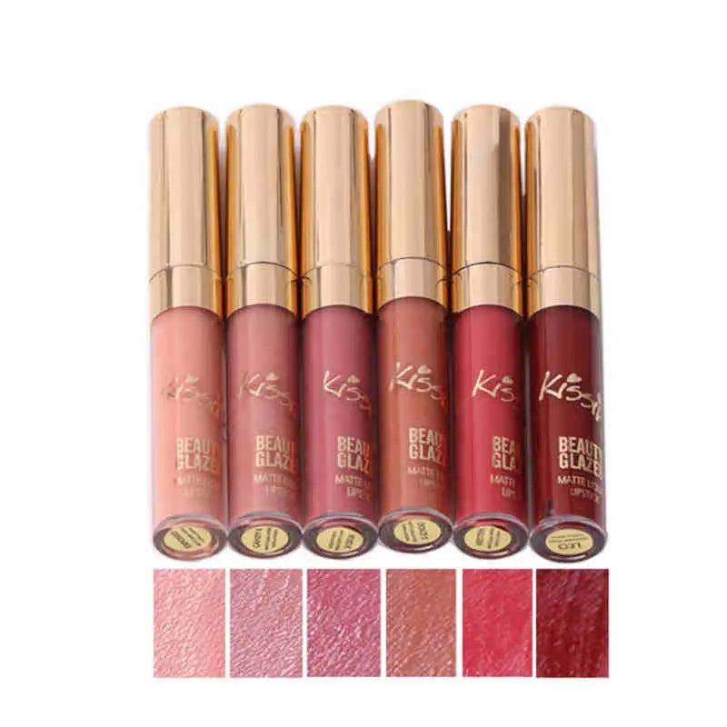 BEAUTY GLAZED 6pcs/Set Professional Liquid Lipstick Lip Gloss Makeup Streetsharks