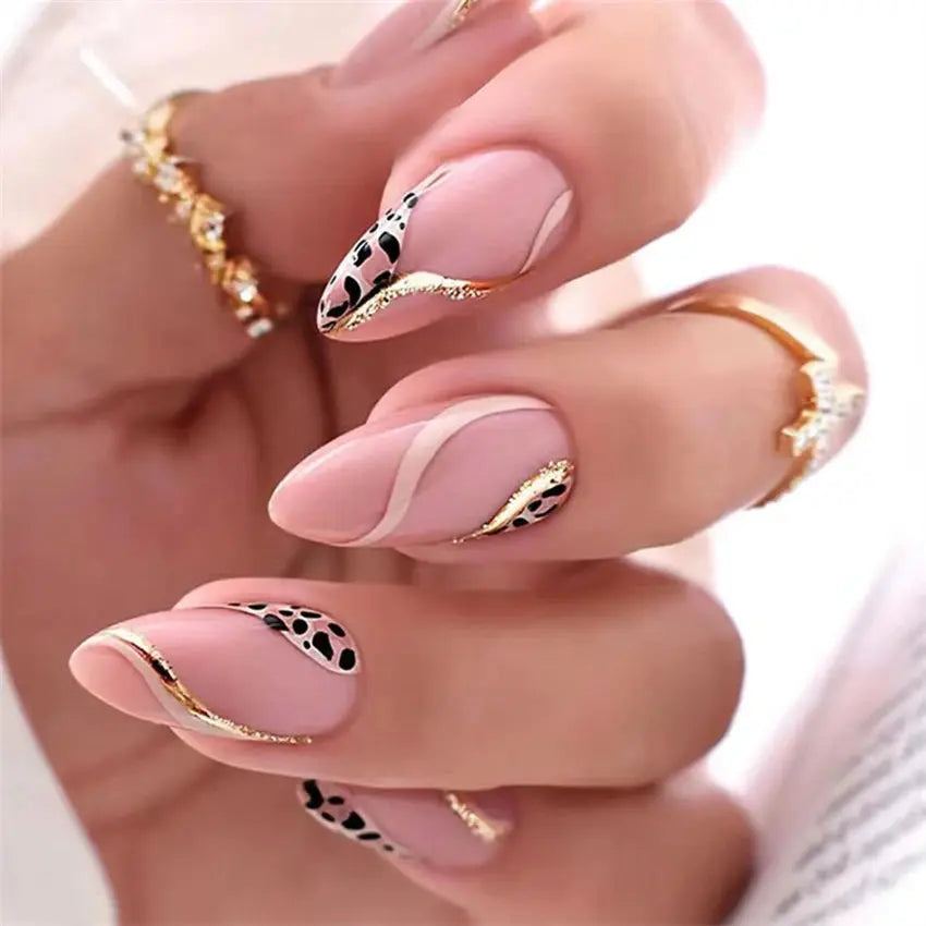 24Ps/Set Square Head Coffin Wearing False Nails Art Pink Matte French Fake Nails Leopard Artificial Acrylic White Press on Nails - Streetsharks