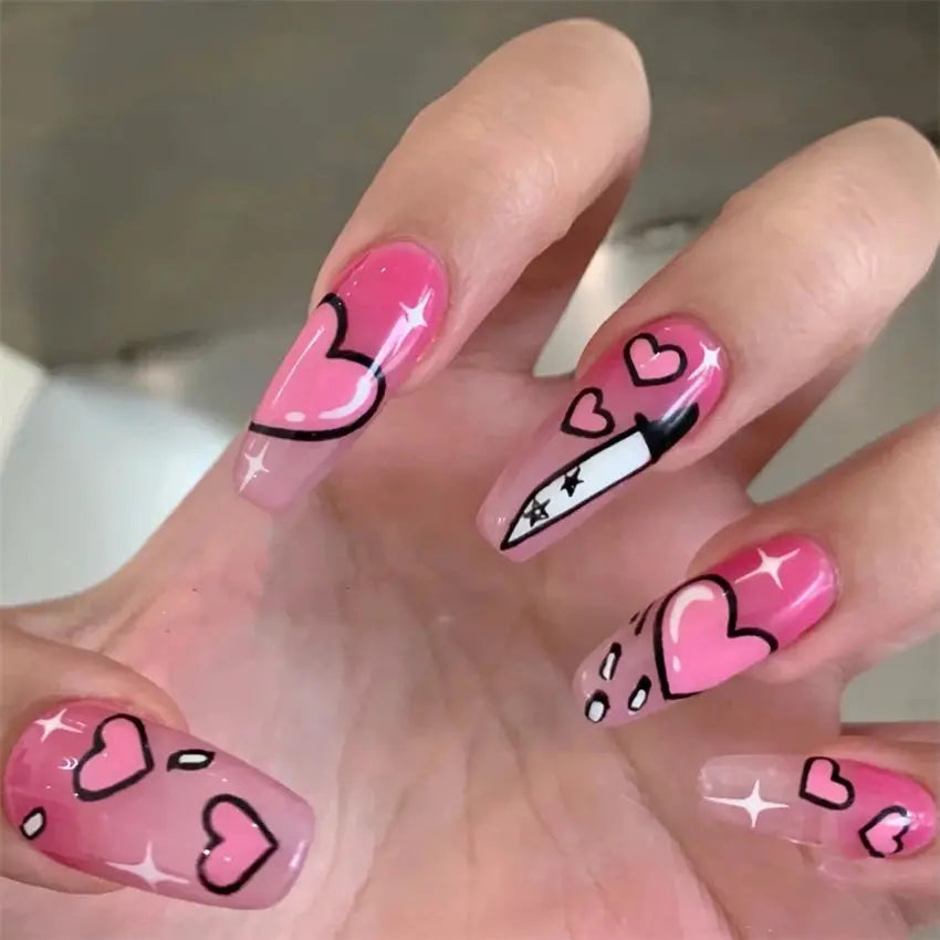 24Ps/Set Square Head Coffin Wearing False Nails Art Pink Matte French Fake Nails Leopard Artificial Acrylic White Press on Nails - Streetsharks