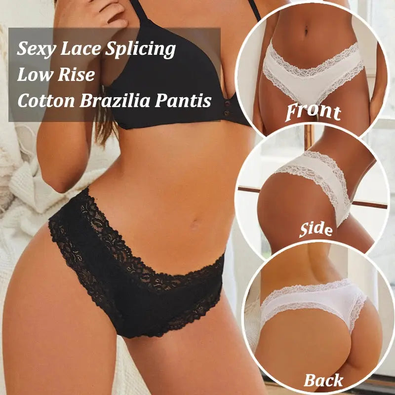 7PCS/Set Women Lace Cotton Panties Sexy Seamless Brazilian Panties Ribbed Breathable Girls Sexy Low Rise Underwear Soft Lingerie Streetsharks