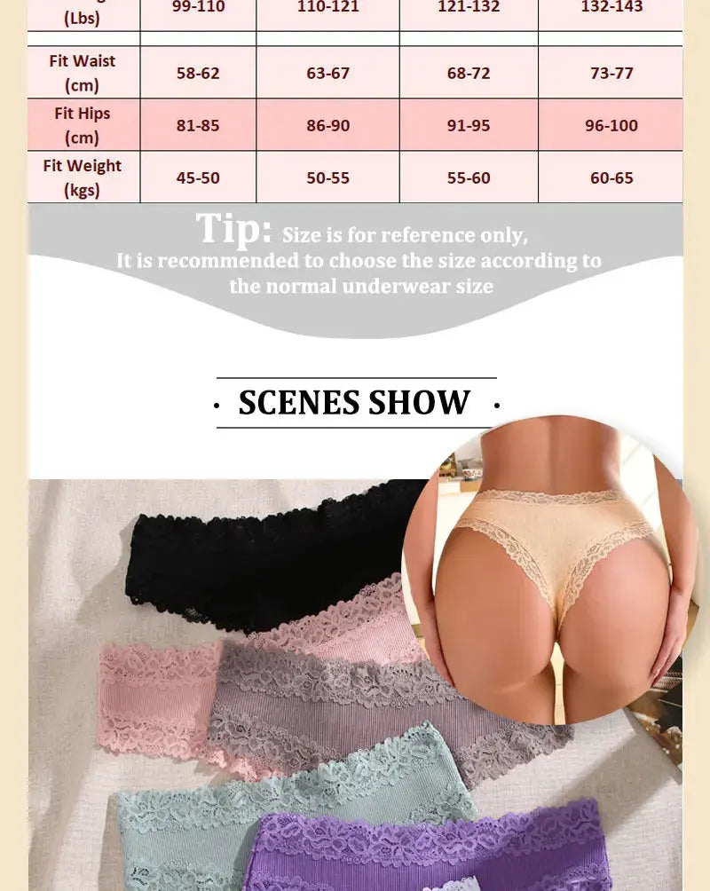 7PCS/Set Women Lace Cotton Panties Sexy Seamless Brazilian Panties Ribbed Breathable Girls Sexy Low Rise Underwear Soft Lingerie Streetsharks