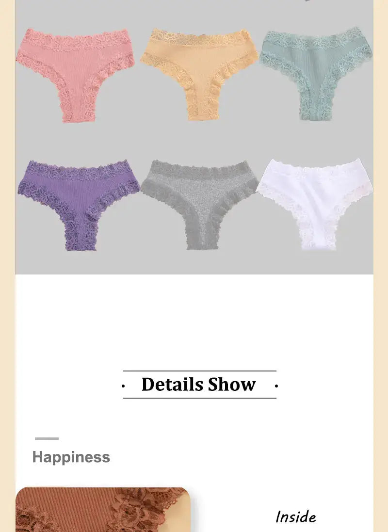 7PCS/Set Women Lace Cotton Panties Sexy Seamless Brazilian Panties Ribbed Breathable Girls Sexy Low Rise Underwear Soft Lingerie Streetsharks