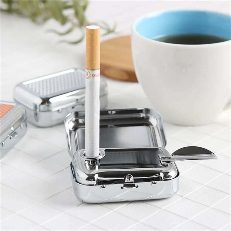 Outdoor Mini Portable Metal Cigarette Ashtray Fashion Ashtray Wiht Lockable Lid Desktop Ash Case Pocket Ashtray Gift For Man