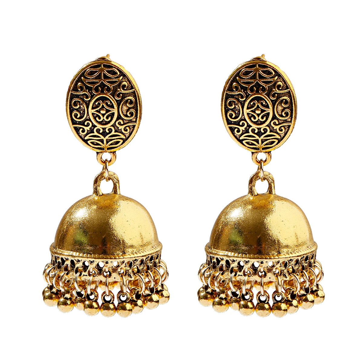 Ethnic Retro Geometric Turkish Jhumka Earrings For Women Indian Jewelry Flower Gold Color Bell Tassel Dangling Earrings Streetsharks