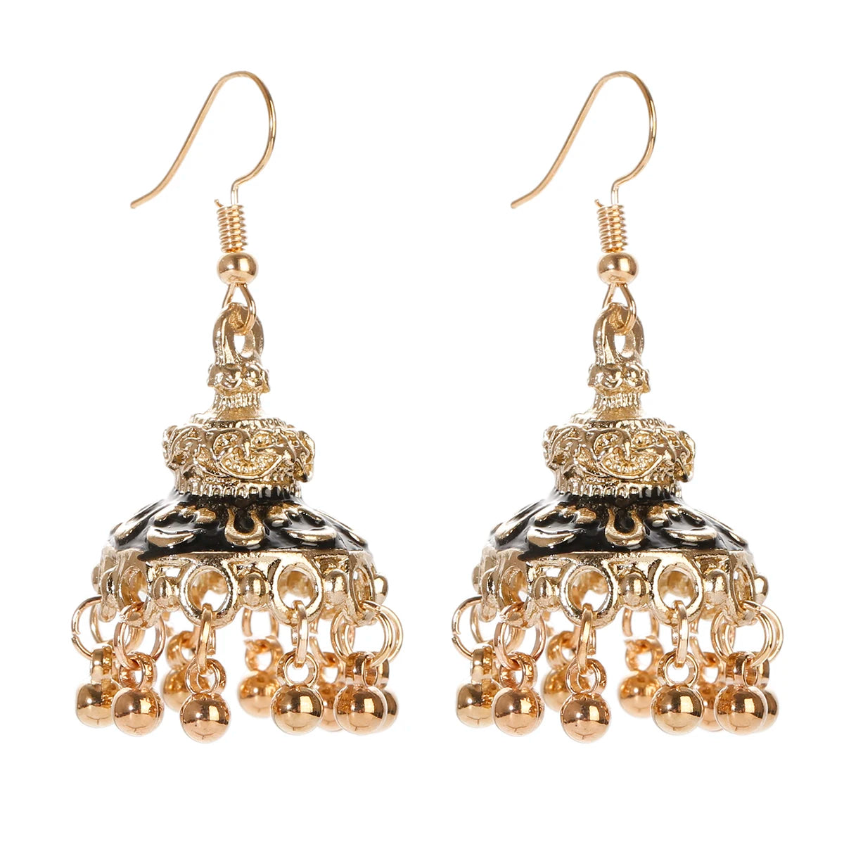 Ethnic Retro Geometric Turkish Jhumka Earrings For Women Indian Jewelry Flower Gold Color Bell Tassel Dangling Earrings Streetsharks