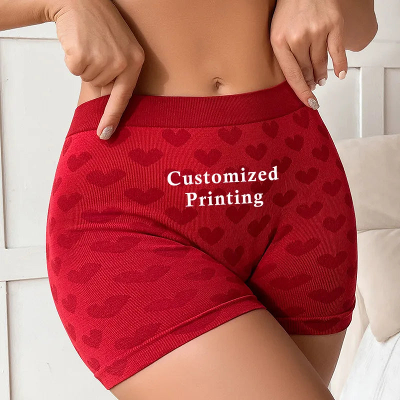 Your Own Logo Text Professional Custom Panties Love Heart Pink Knitting Underwear High-waisted Comfortable Breathable Panties