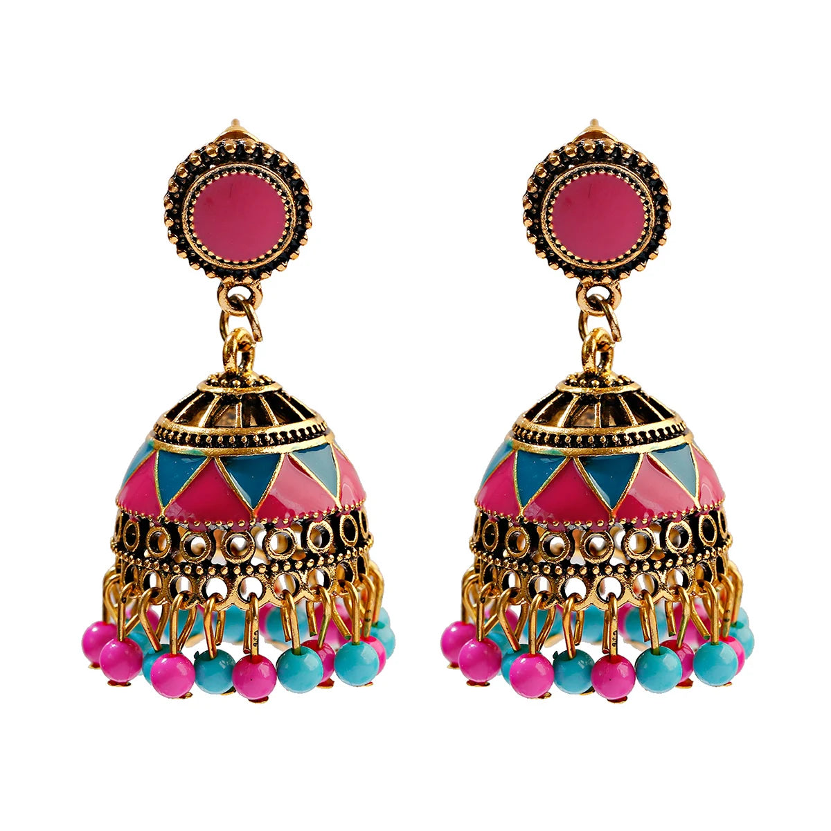 Ethnic Retro Geometric Turkish Jhumka Earrings For Women Indian Jewelry Flower Gold Color Bell Tassel Dangling Earrings Streetsharks