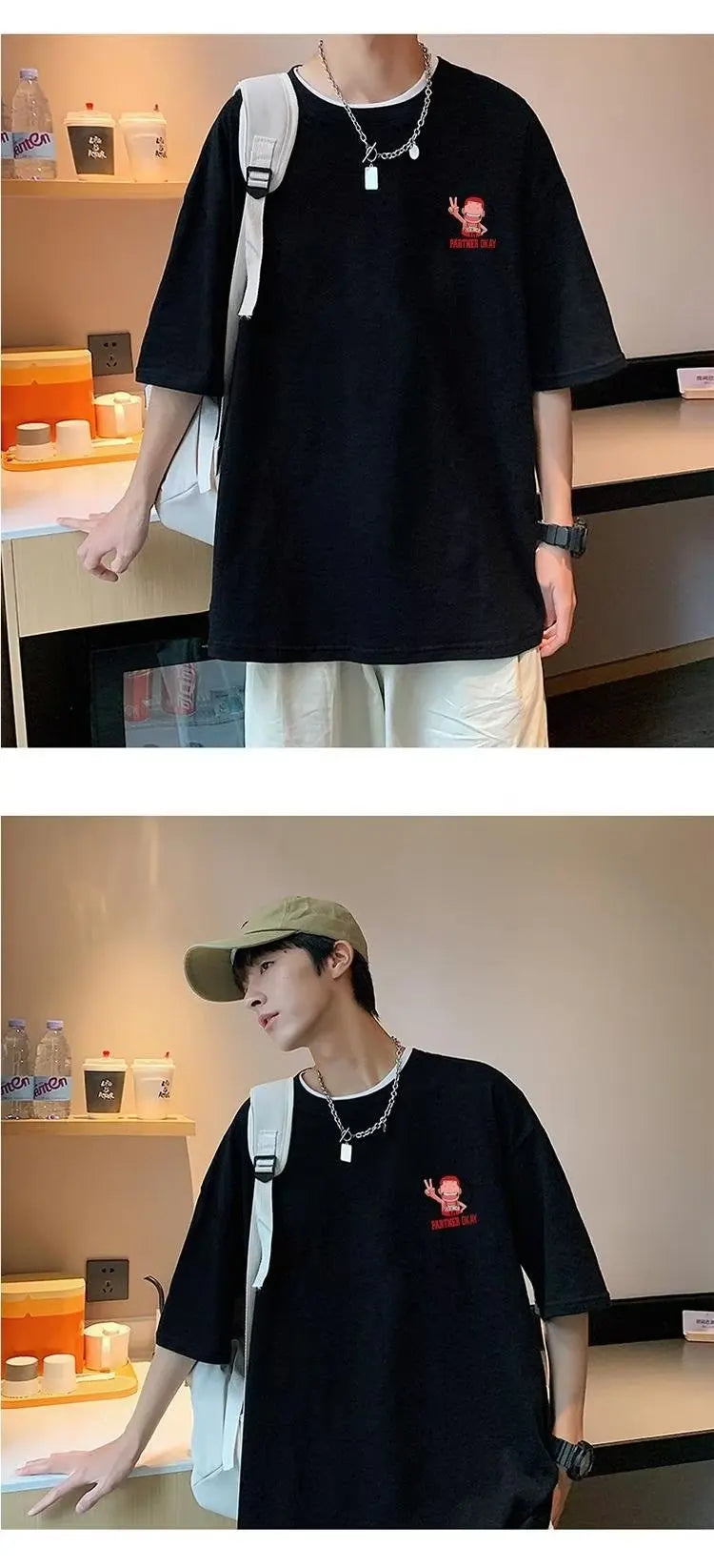 Summer New Casual Loose T-shirt Short Sleeved Men's Fashion Loose Printing Large 8XL Hip Hop Couple Wear Half Sleeve Cotton Top