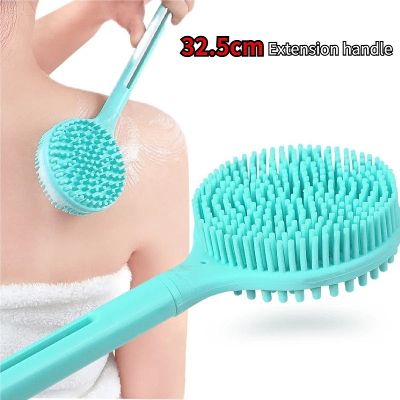 Double-Sided Shower Body Brush Silicone Long Handle Bathroom Wash Brush Bathing Massage Back Body Exfoliating Brush -  Streetsharks