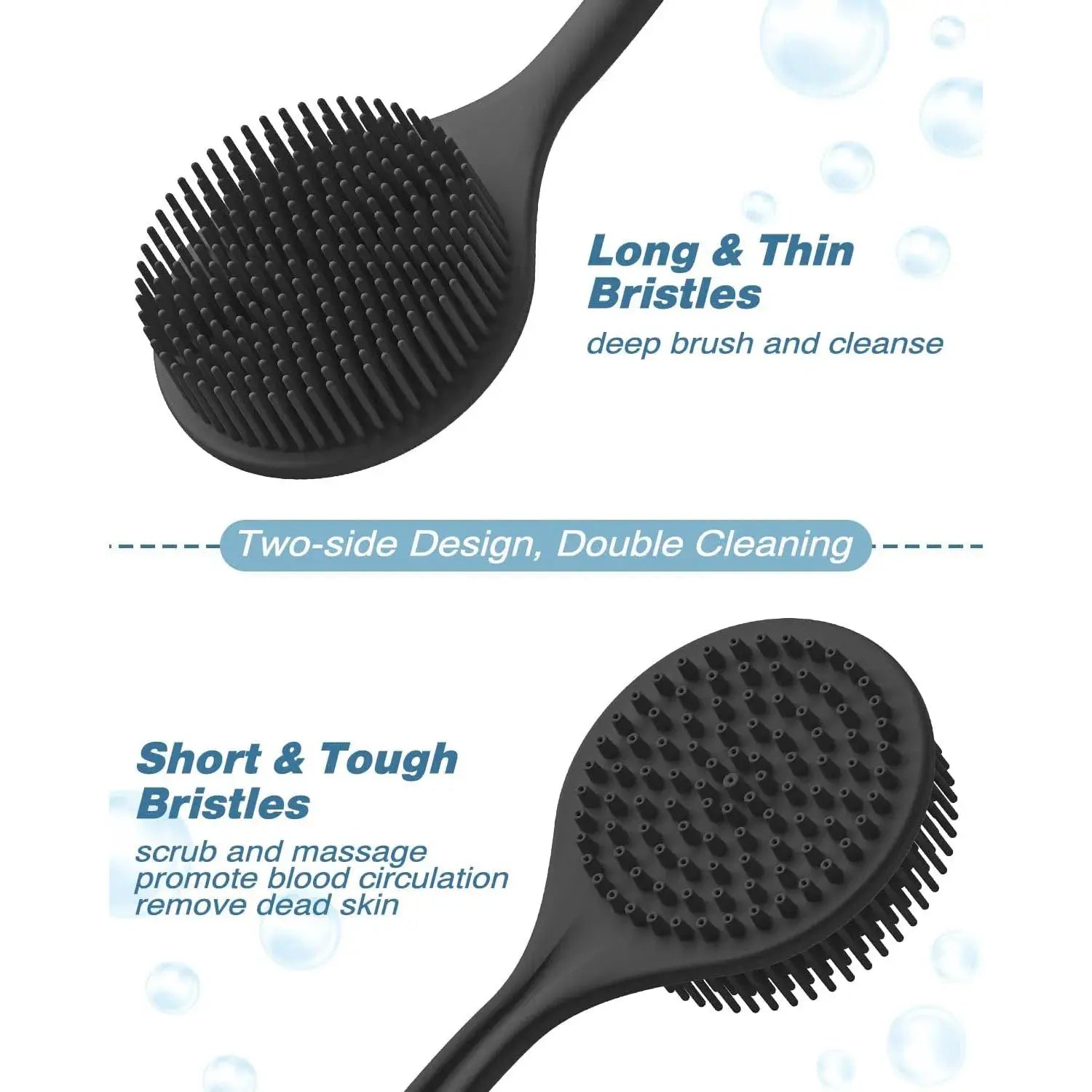 Silicone Back Scrubber,Long Handle Body Scrubber,Light&Easy-to-Hold Shower Brush for Skin Cleaning&Exfoliating with a Free Hook Streetsharks