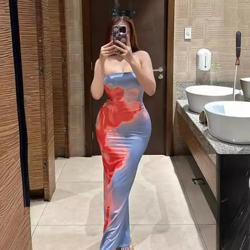 Slim Slit Tube Long Dress Summer Sexy Pint Party Beach Dresses Women's Clothing Streetsharks