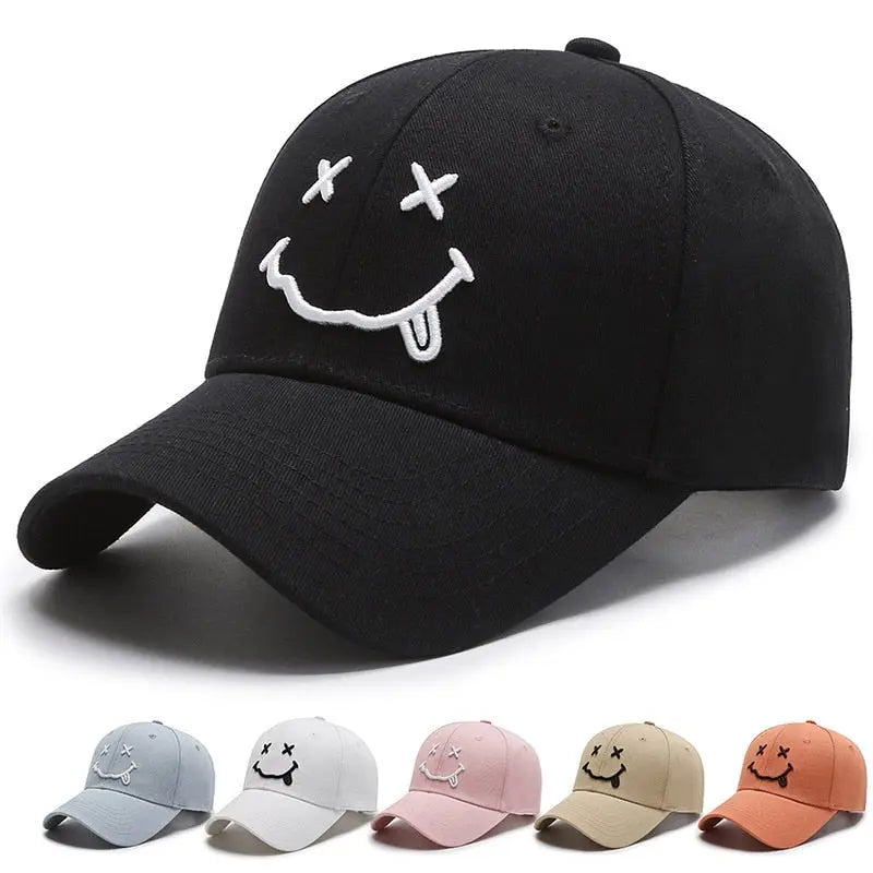 Smile Face Embroidery Baseball Caps K-pop Black Cotton Adjustable Hip Hop Cap Streetsharks