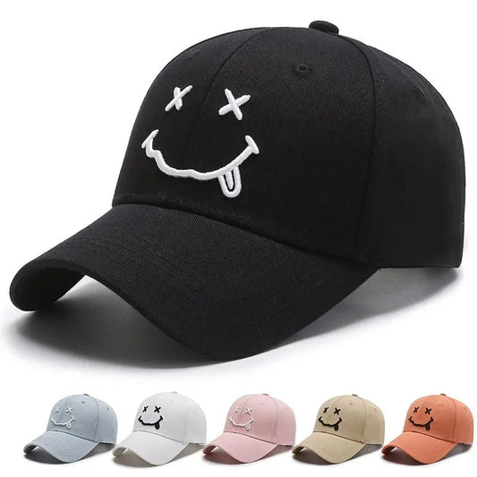 Smile Face Embroidery Baseball Caps K-pop Black Cotton Adjustable Hip Hop Cap Streetsharks