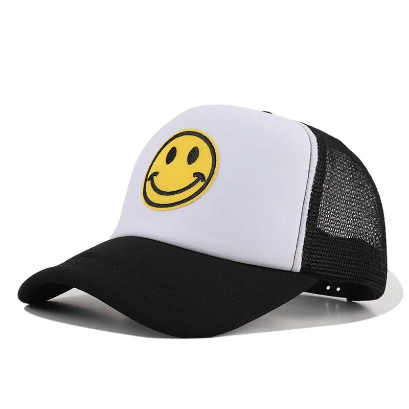 Smile Face Embroidery Baseball Caps K-pop Black Cotton Adjustable Hip Hop Cap Streetsharks