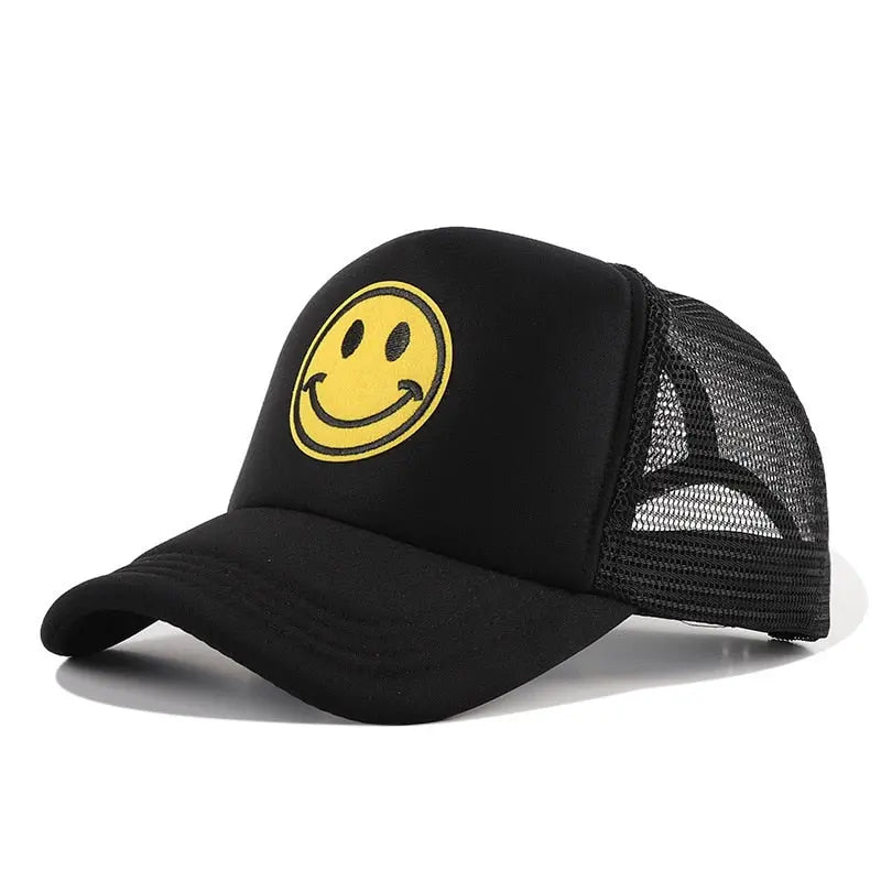 Smile Face Embroidery Baseball Caps K-pop Black Cotton Adjustable Hip Hop Cap Streetsharks