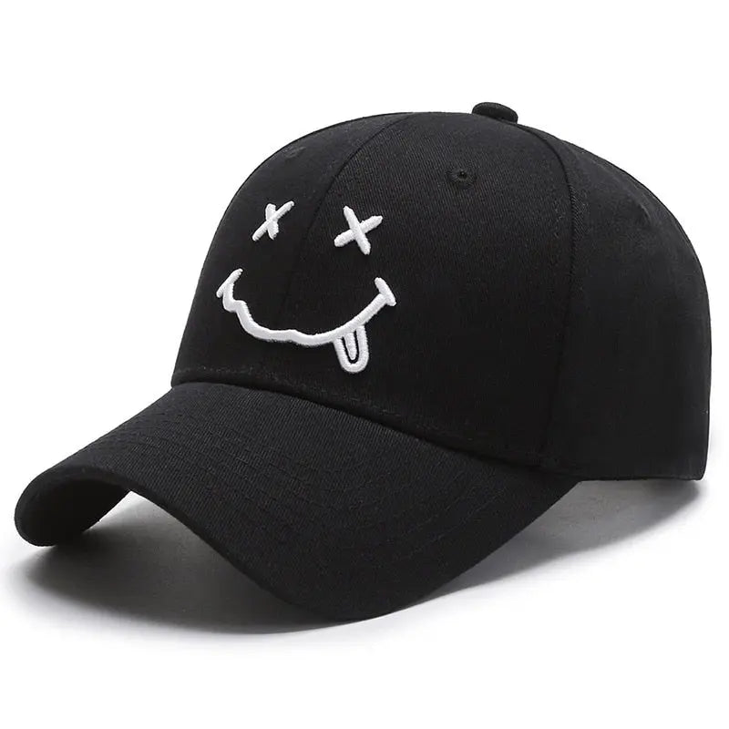 Smile Face Embroidery Baseball Caps K-pop Black Cotton Adjustable Hip Hop Cap Streetsharks