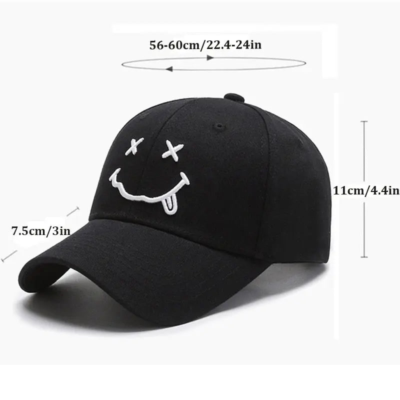 Smile Face Embroidery Baseball Caps K-pop Black Cotton Adjustable Hip Hop Cap Streetsharks