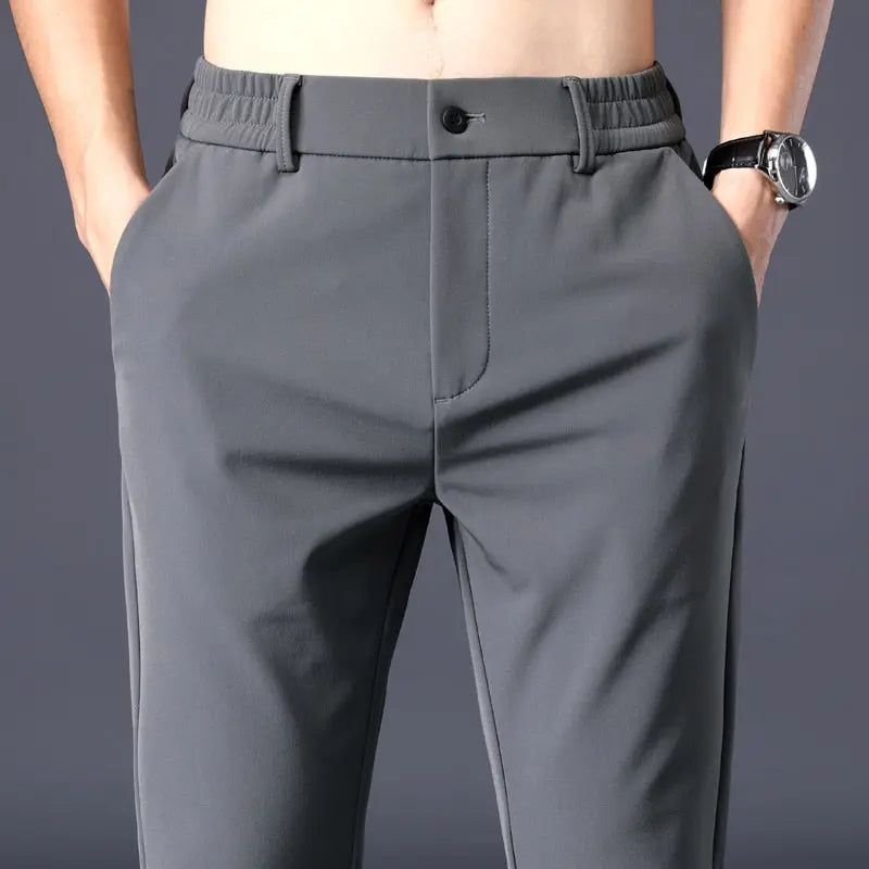 Summer Casual Thin Business Stretch Slim Fit Elastic Waist Jogger Classic Gray Brand Trousers Streetsharks