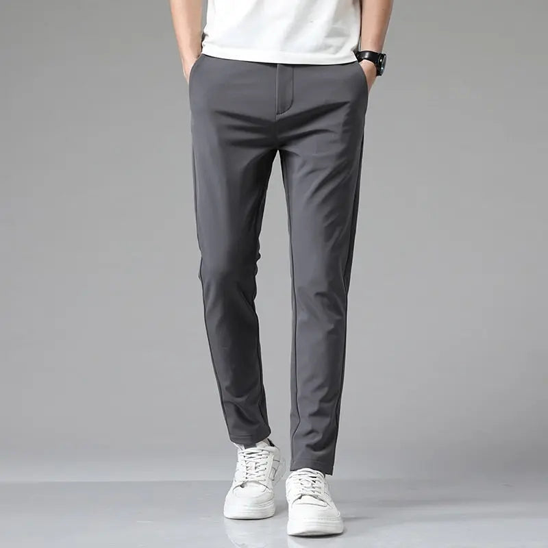 Summer Casual Thin Business Stretch Slim Fit Elastic Waist Jogger Classic Gray Brand Trousers Streetsharks