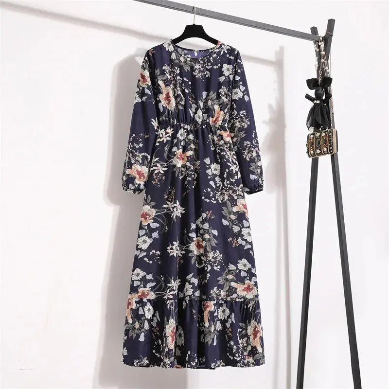 Casual Summer dresses for women Summer Dresses for Women Casual Solid Full Sleeve Floral Printed O-neck Woman Bohe Beach Party Long Dress Mujer Vestidos - Streetsharks