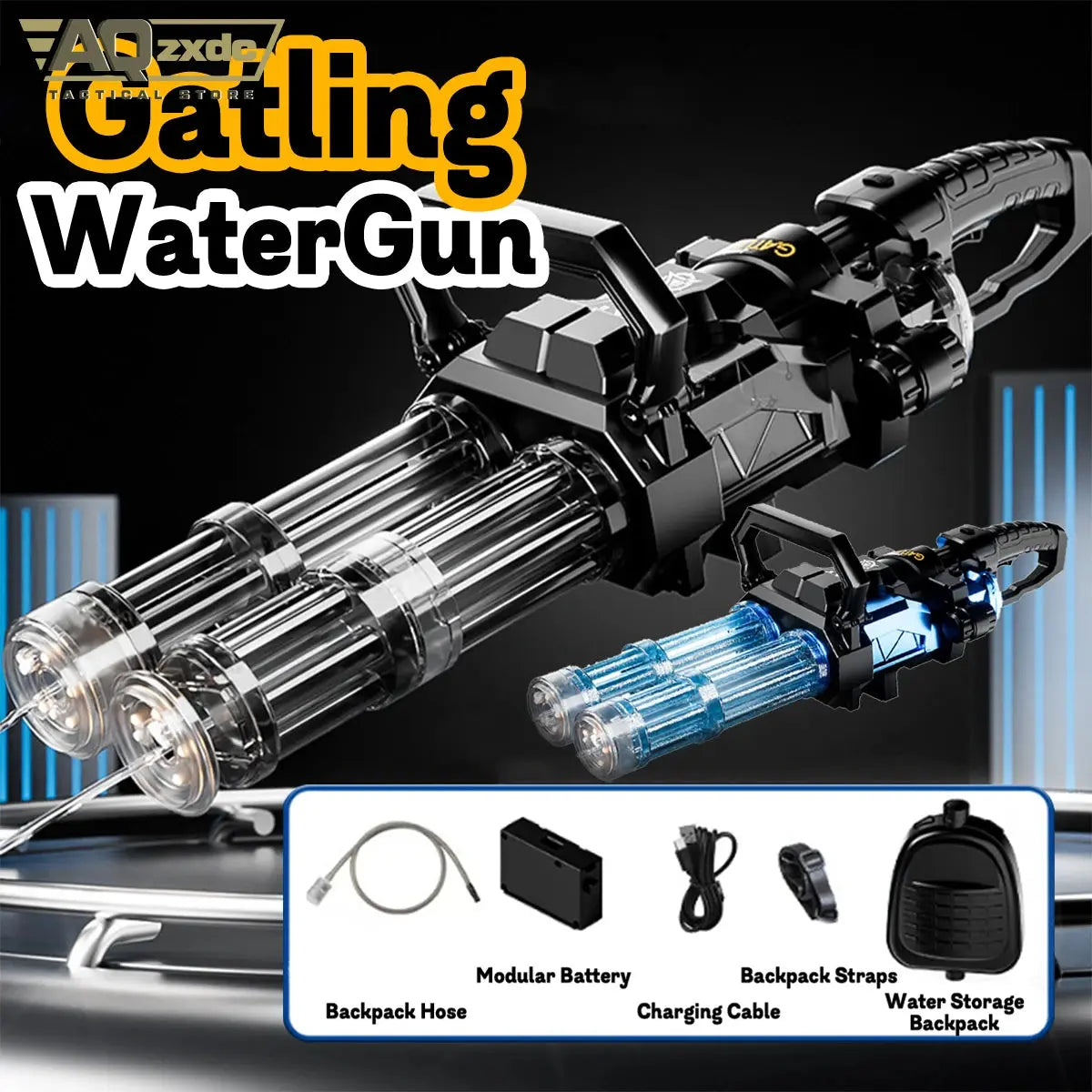 Summer Outdoor Electric Burst Water Bomb Gun Simulates flame and automatically and glows with water storage backpack Gatling Toy Streetsharks