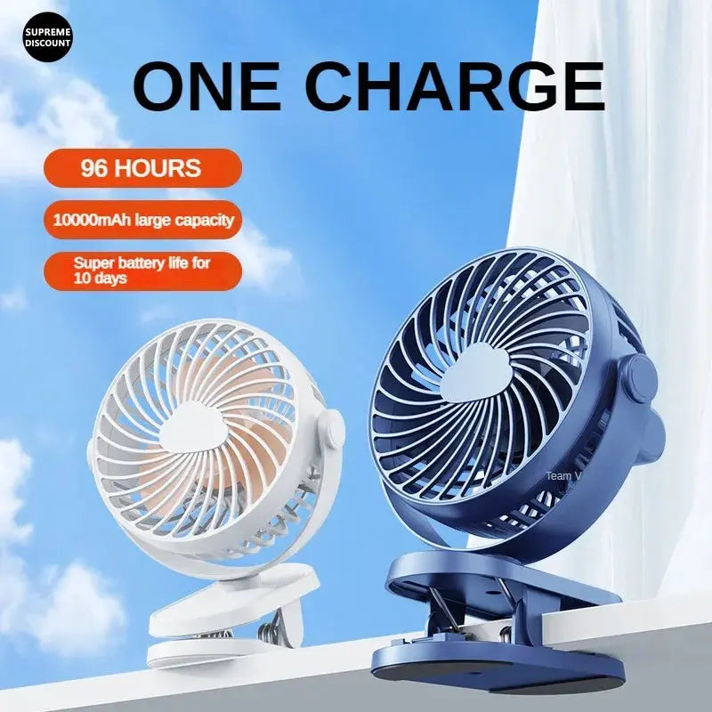 Table Mini Fan with Sturdy Clamp USB Powered with 3 Speeds Strong Mute Airflow for Office Bathroom Kitchen Dormitory 10000mAh Streetsharks