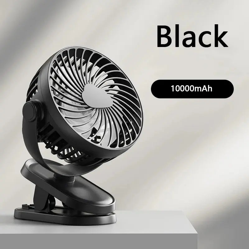 Table Mini Fan with Sturdy Clamp USB Powered with 3 Speeds Strong Mute Airflow for Office Bathroom Kitchen Dormitory 10000mAh - Streetsharks