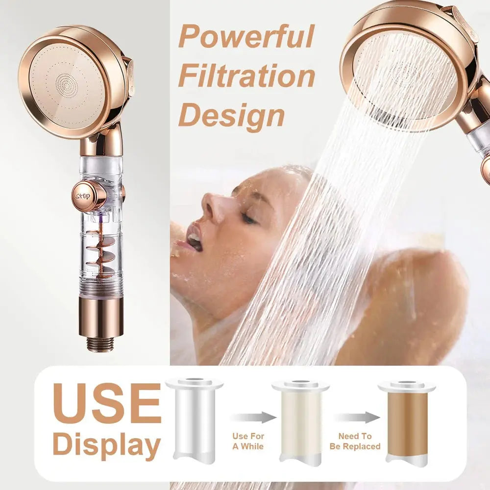 Turbocharged Shower Head 3 Modes High Pressure Water Saving Adjustable Handheld Showerhead Massage Filter Rainfall Nozzle - Streetsharks