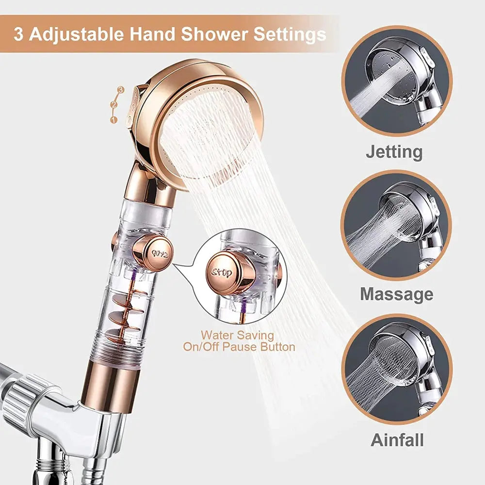 Turbocharged Shower Head 3 Modes High Pressure Water Saving Adjustable Handheld Showerhead Massage Filter Rainfall Nozzle - Streetsharks