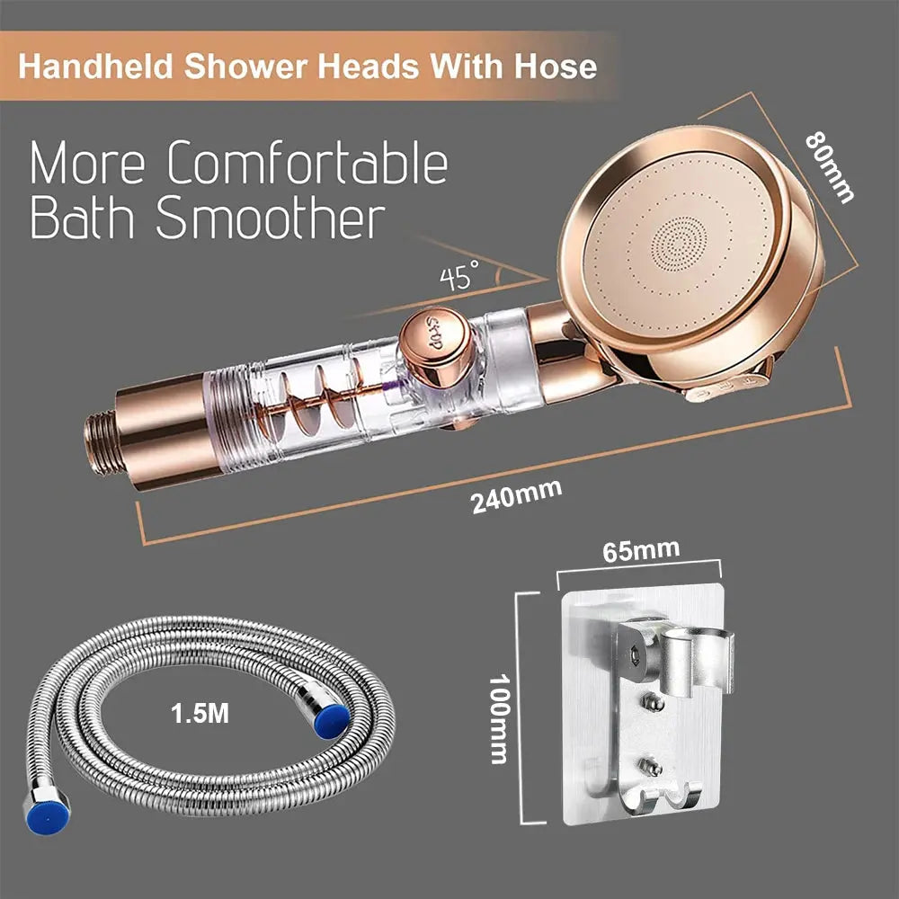 Turbocharged Shower Head 3 Modes High Pressure Water Saving Adjustable Handheld Showerhead Massage Filter Rainfall Nozzle - Streetsharks