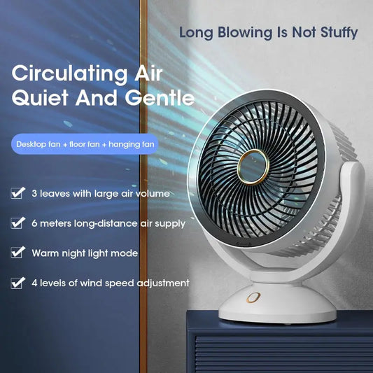 USB Air Circulation Electric Fan Non Rechargeable Table Desktop Portable Wall Mounted 360 Degree Rotation with Light for Home Streetsharks