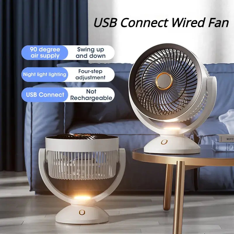 USB Air Circulation Electric Fan Non Rechargeable Table Desktop Portable Wall Mounted 360 Degree Rotation with Light for Home Streetsharks