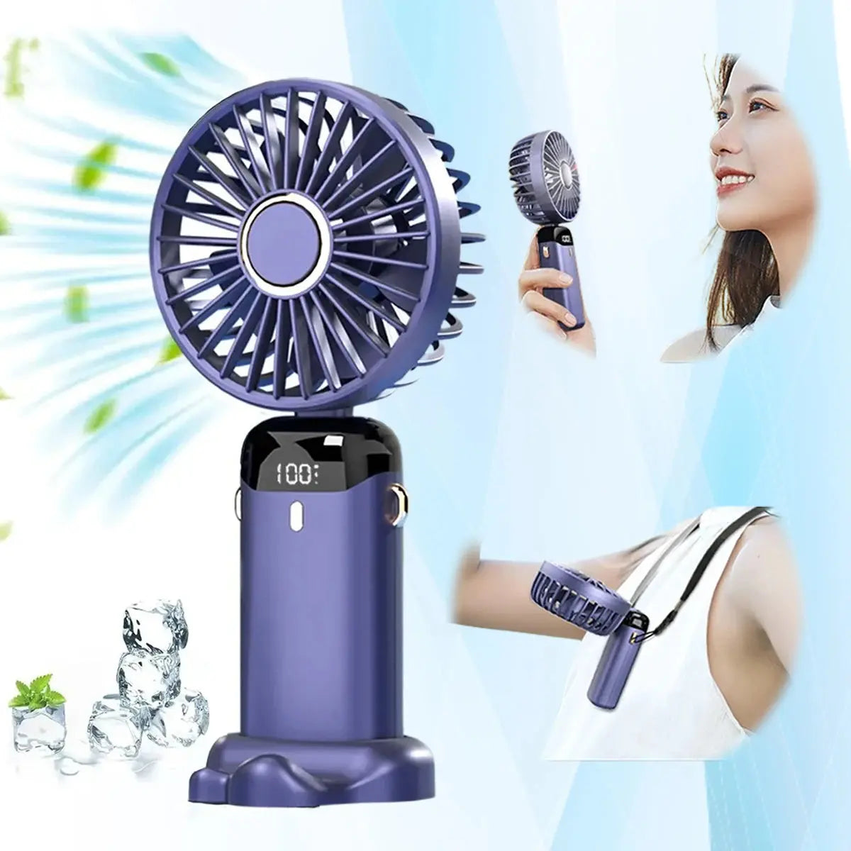 USB Rechargeable Mini Portable Handheld Electric Fan Foldable Neck Hanging Outdoor Fan Adjustable 5 Speed Powerful Air Cooler Streetsharks