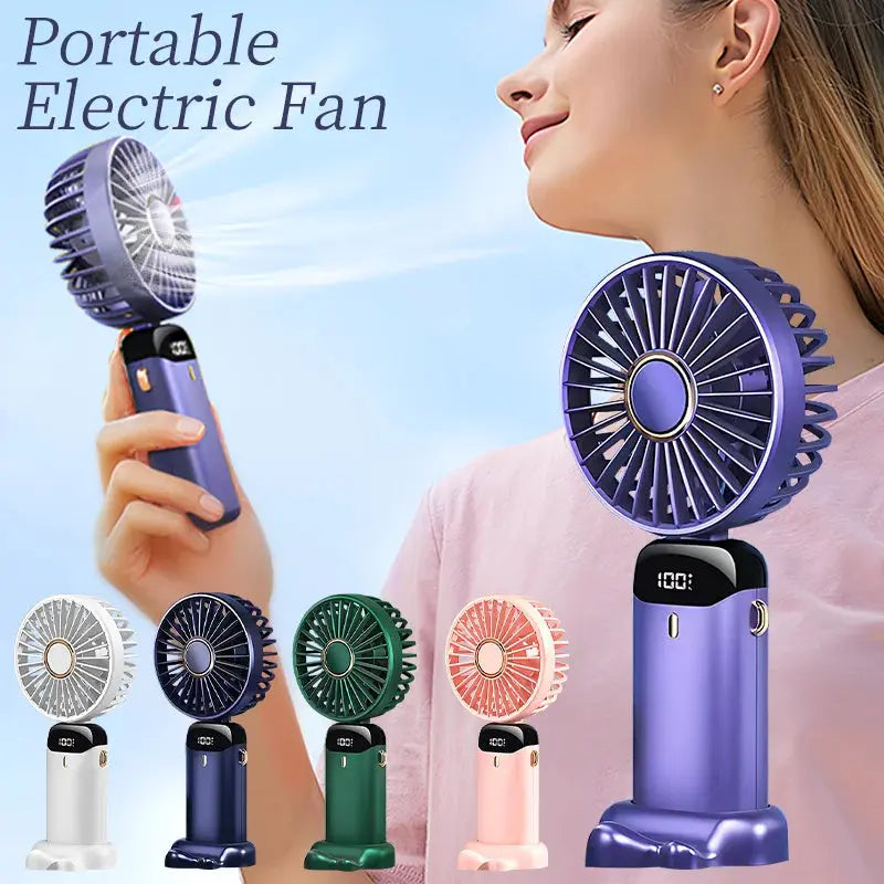 USB Rechargeable Mini Portable Handheld Electric Fan Foldable Neck Hanging Outdoor Fan Adjustable 5 Speed Powerful Air Cooler Streetsharks