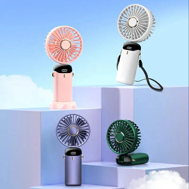 USB Rechargeable Mini Portable Handheld Electric Fan Foldable Neck Hanging Outdoor Fan Adjustable 5 Speed Powerful Air Cooler Streetsharks