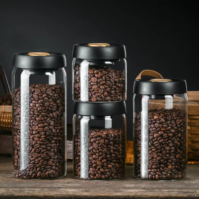 Vacuum Sealed Jug Set Black Coffee Beans Glass Airtight Canister Kitchen Food Grains Candy Keep Good Storage Jar Set Kitchen Gadgets Streetsharks