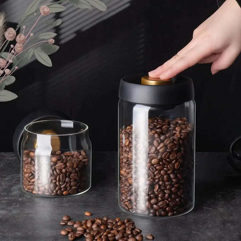 Vacuum Sealed Jug Set Black Coffee Beans Glass Airtight Canister Kitchen Food Grains Candy Keep Good Storage Jar Set Kitchen Gadgets Streetsharks