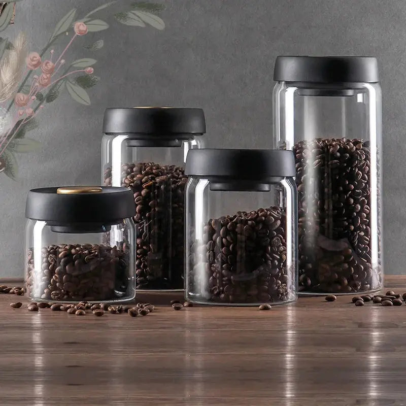 Vacuum Sealed Jug Set Black Coffee Beans Glass Airtight Canister Kitchen Food Grains Candy Keep Good Storage Jar Set Kitchen Gadgets Streetsharks