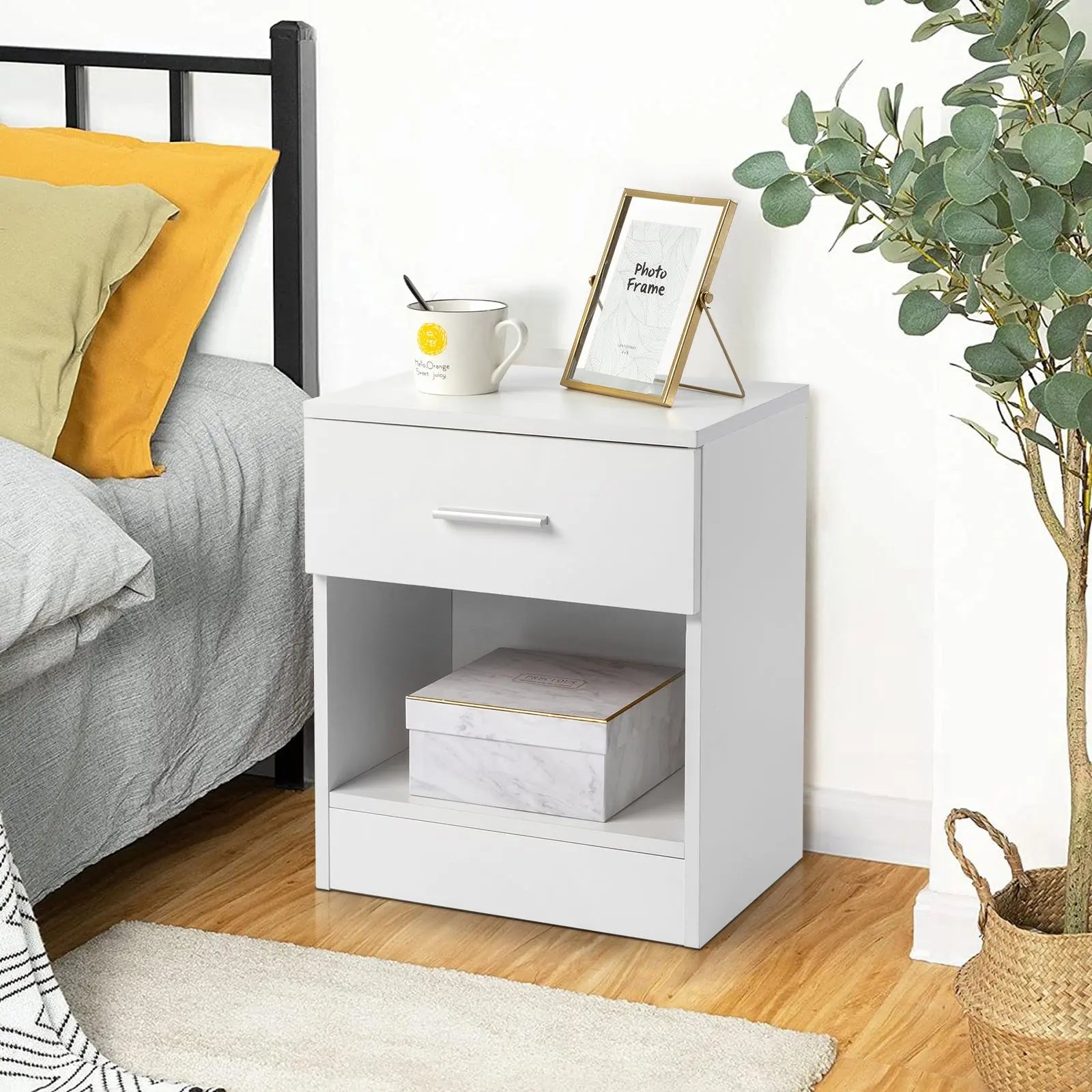 White Bedside Nightstand Cabinet  Table for Bedroom Home Office use aee17d-2