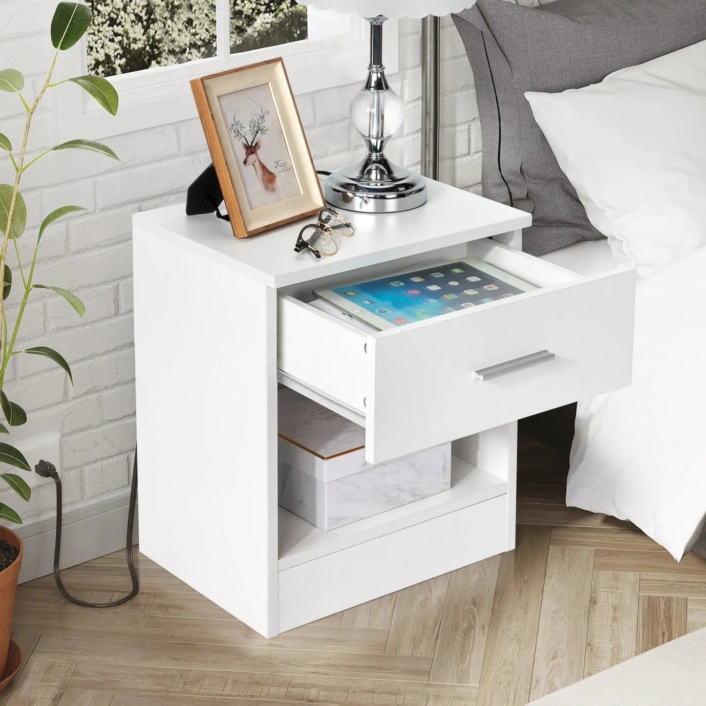 White Bedside Nightstand Cabinet  Table for Bedroom Home Office use aee17d-2