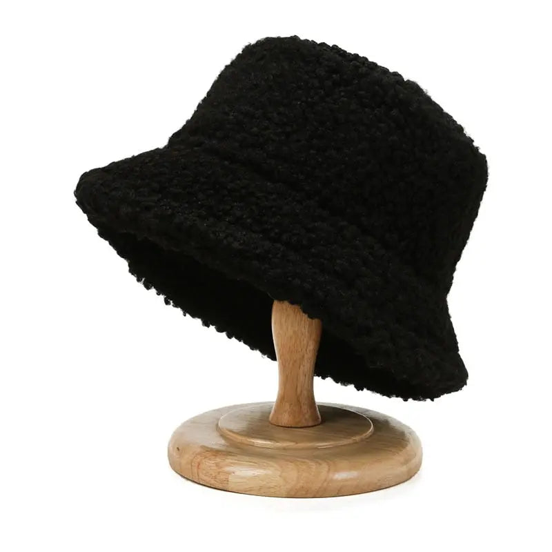 Winter Warm Bucket Hats Lamb Wool Faux Fur Caps Unisex Streetsharks