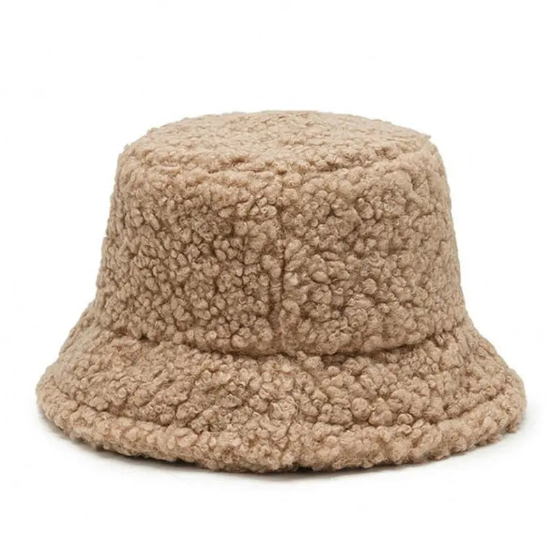 Winter Warm Bucket Hats Lamb Wool Faux Fur Caps Unisex Streetsharks