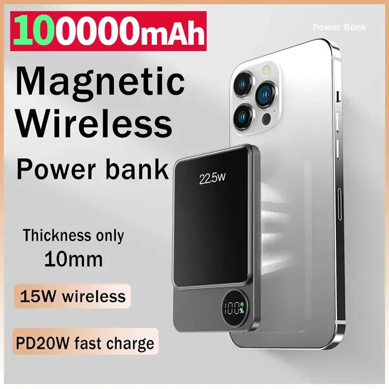 Wireless Power Bank Magnetic 100000mAh Portable Powerbank Fast Charger For iPhone Xiaomi Samsung For All Magnetic Series Phone Streetsharks